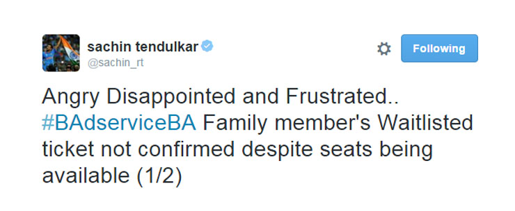 Sachin British Airways tweet 1