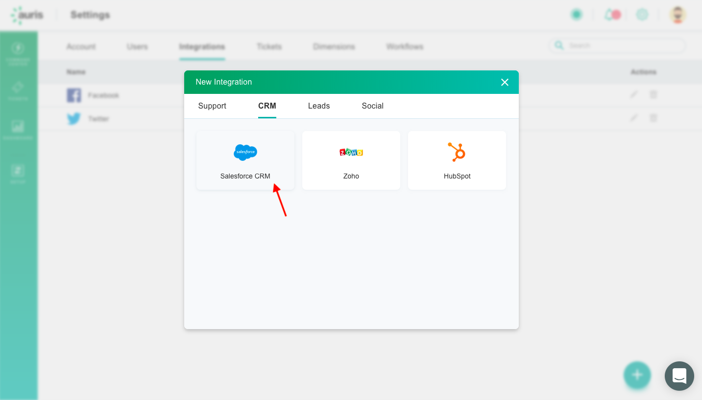 Auris Salesforce integration step