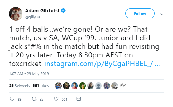 CWC Adam gilchrist tweet